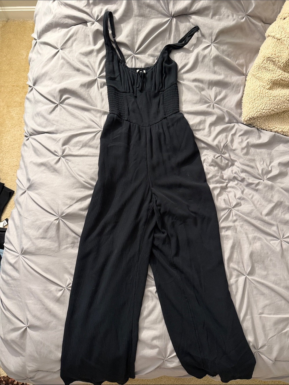 Hollister Black Wide-Leg Jumpsuit with Smocked Sides